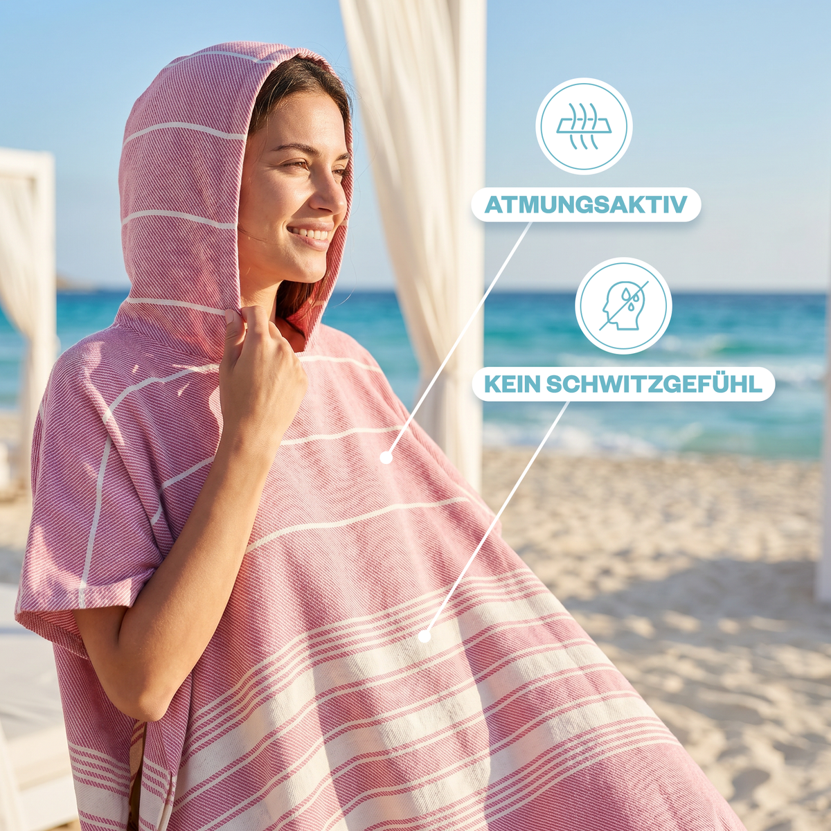 Badeponcho für Erwachsene aus 100% Baumwoll-Pestemal in Rosa