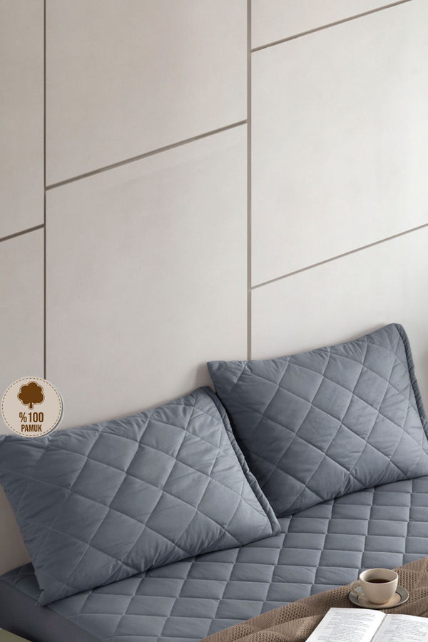 Pamukkale Gesteppter Kissenschoner 50×70 cm – 100 % Baumwolle, Grau (2er Set)