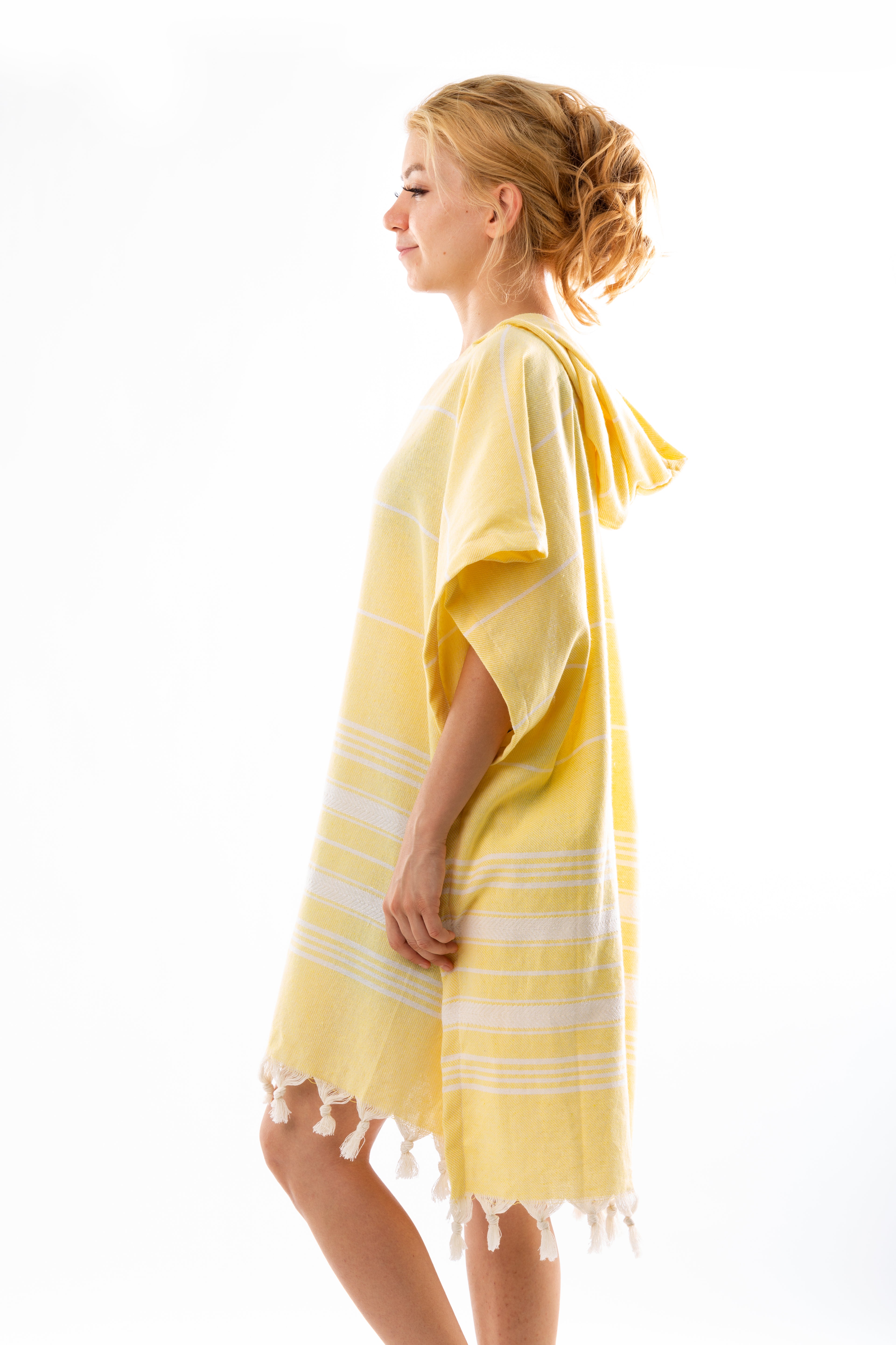 Badeponcho für Erwachsene aus 100% Baumwoll-Pestemal in Gelb