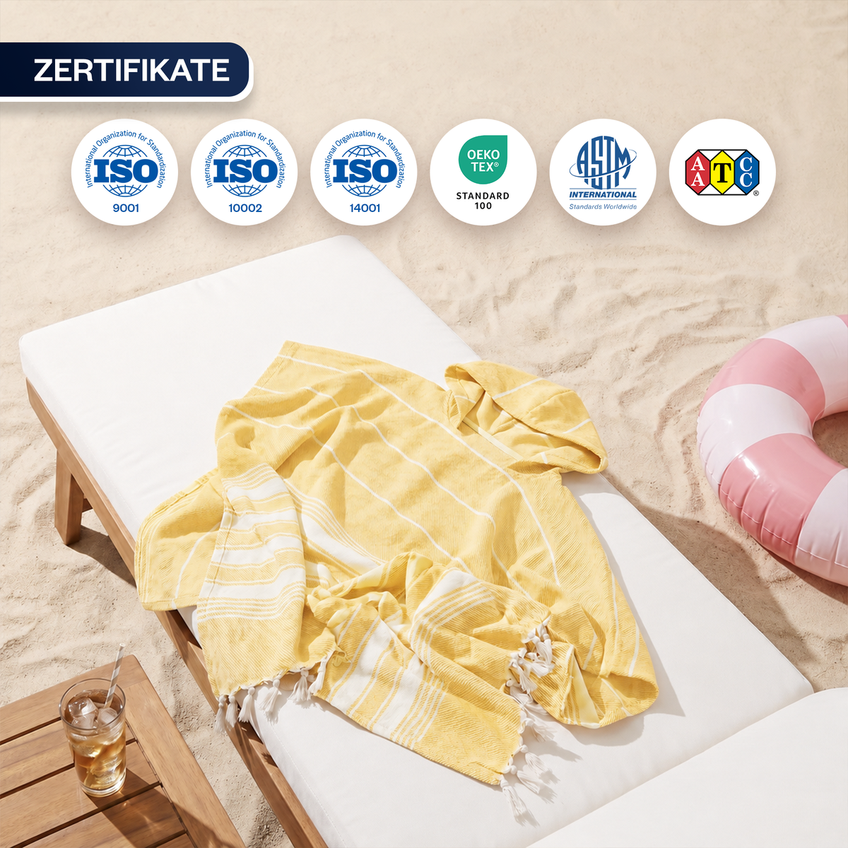 Badeponcho für Erwachsene aus 100% Baumwoll-Pestemal in Gelb