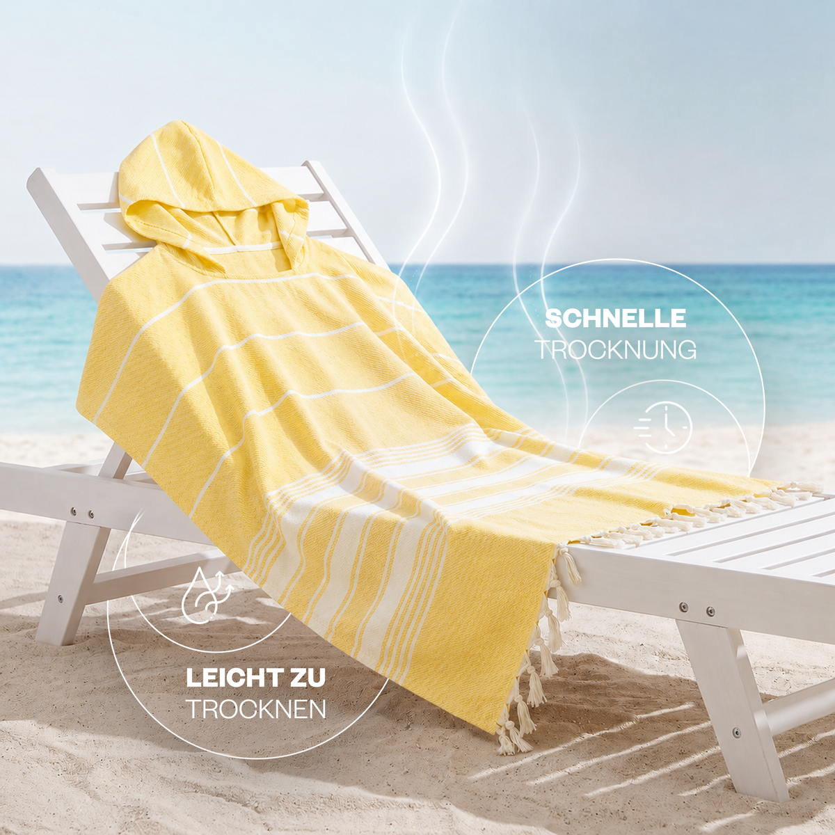Badeponcho für Erwachsene aus 100% Baumwoll-Pestemal in Gelb