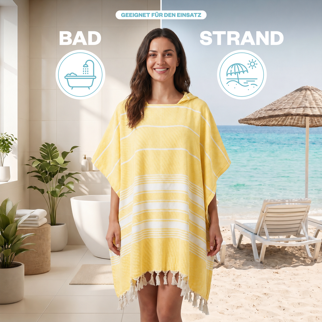 Badeponcho für Erwachsene aus 100% Baumwoll-Pestemal in Gelb
