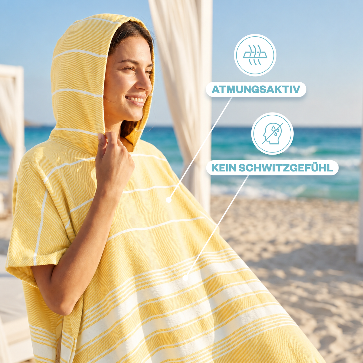 Badeponcho für Erwachsene aus 100% Baumwoll-Pestemal in Gelb