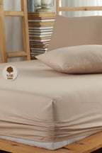 Spannbettlaken Set Beige 180×200 cm – 100 % Baumwolle Jersey, mit 2 Kissenbezügen