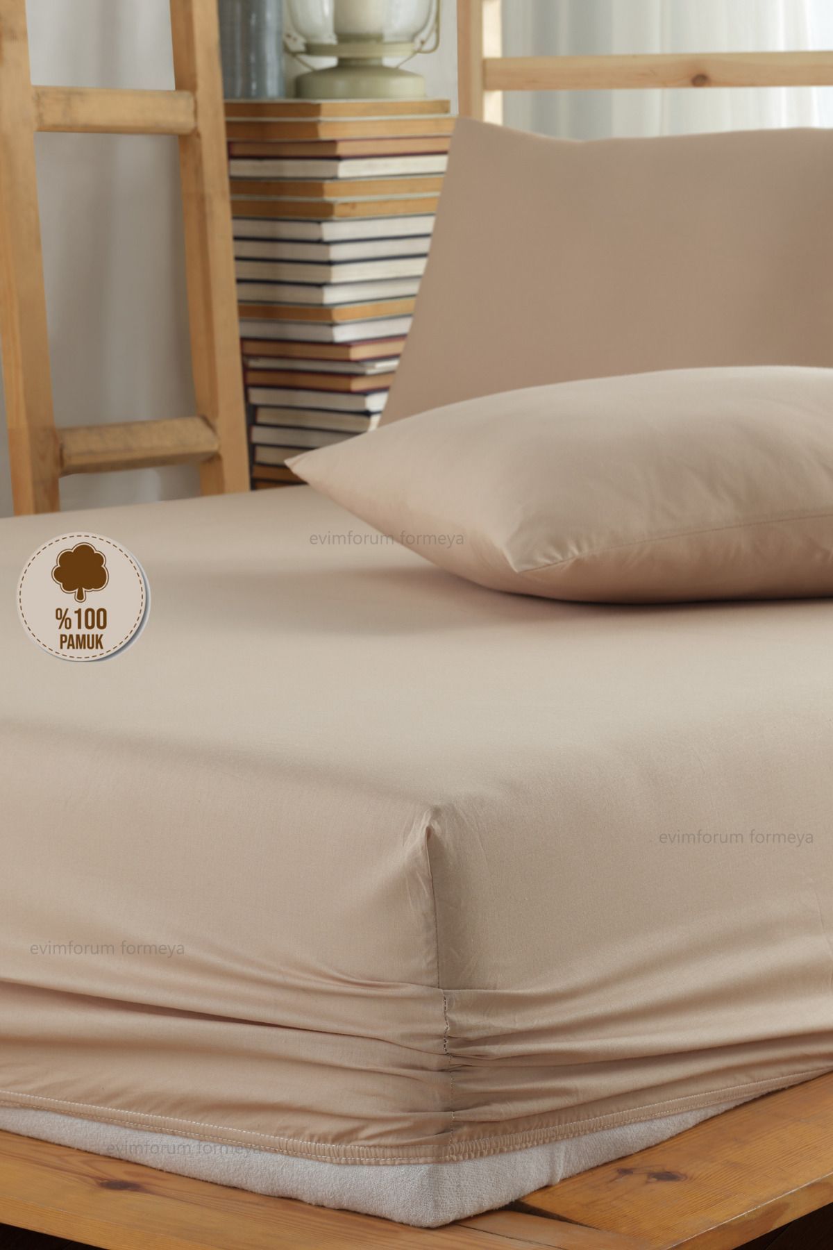 Spannbettlaken Set Beige 180×200 cm – 100 % Baumwolle Jersey, mit 2 Kissenbezügen