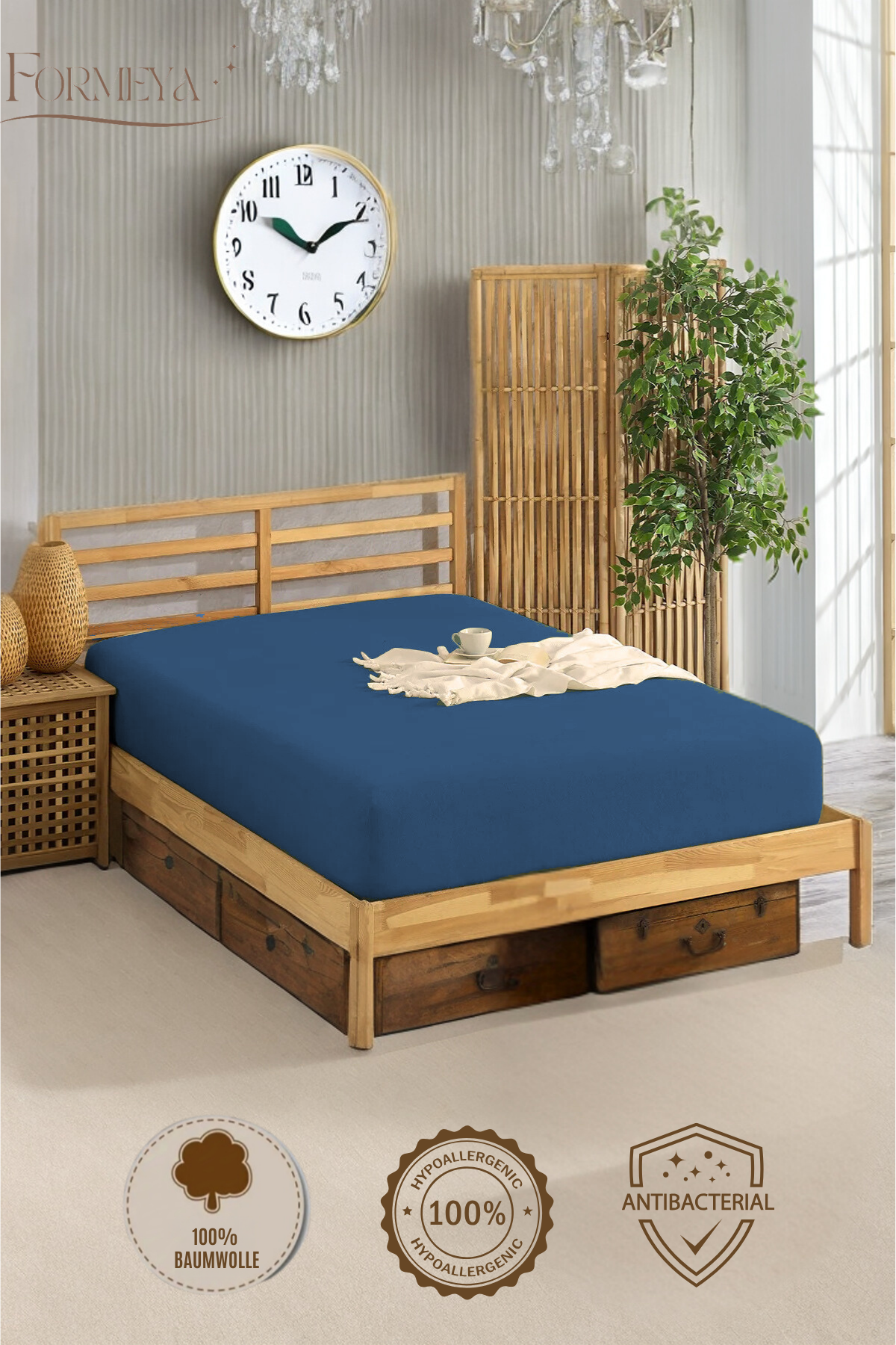 Spannbettlaken aus 100 % Baumwolle – atmungsaktiv & passgenau, Blau