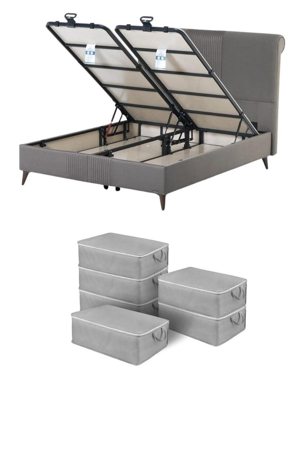 Unterbett Aufbewahrung Grau – Mehrzweck Aufbewahrungstasche 64 × 45 × 22 cm (6er Set)