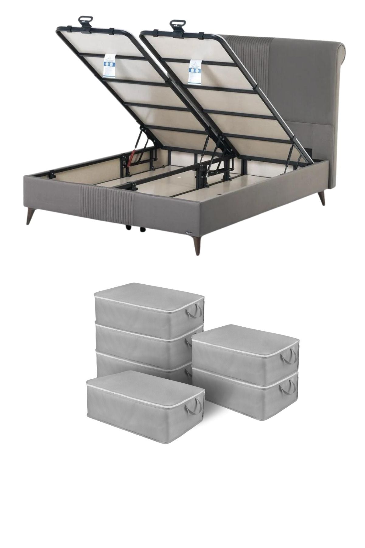 Unterbett Aufbewahrung Grau – Mehrzweck Aufbewahrungstasche 64 × 45 × 22 cm (6er Set)