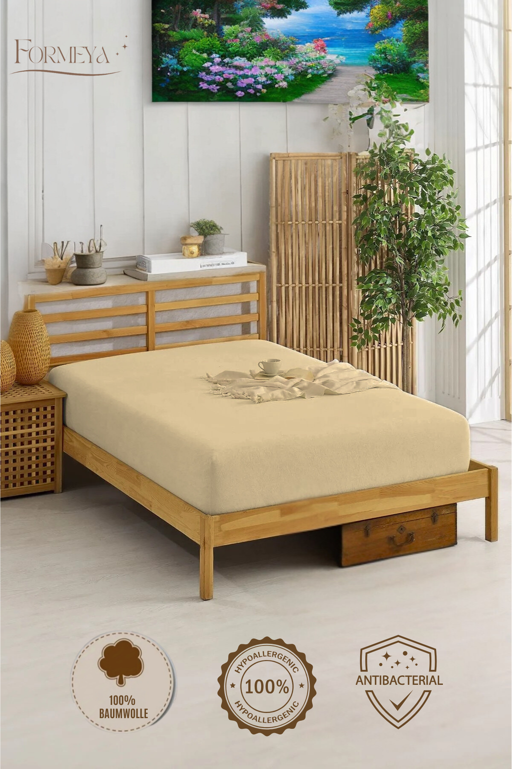 Spannbettlaken aus 100 % Baumwolle – atmungsaktiv & passgenau, Beige