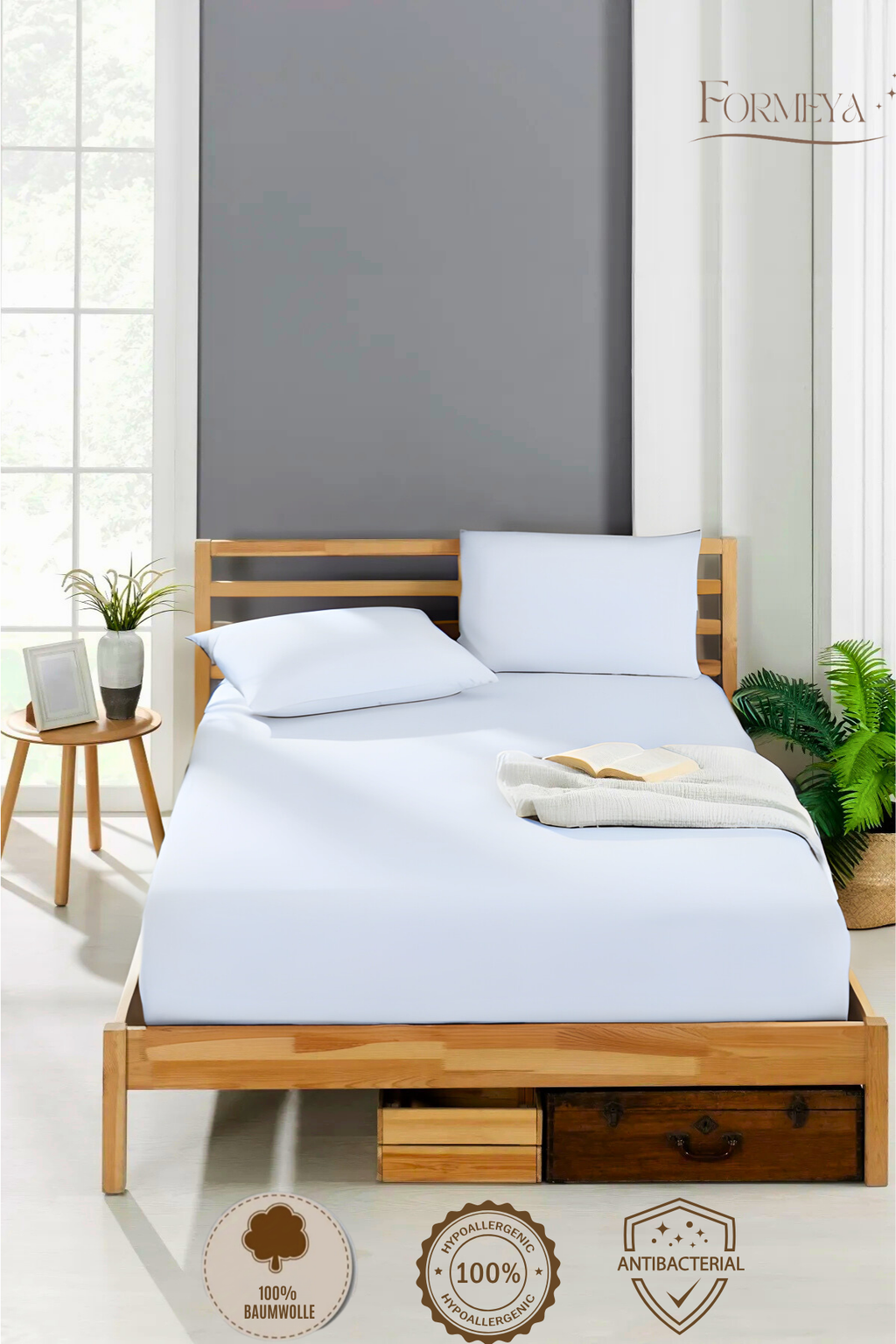 Spannbettlaken aus 100 % Baumwolle – atmungsaktiv & passgenau, Weiß