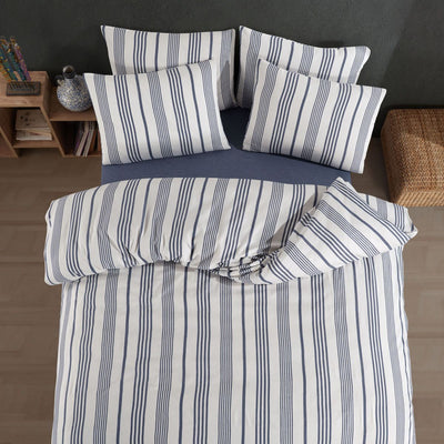 Bettwäsche Set Blau – Geknöpfter Bettbezug mit Spannbettlaken & Kissenbezug