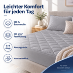 Gesteppter Bettschutz aus 100 % Baumwolle – Atmungsaktiv, Hygienisch – Grau