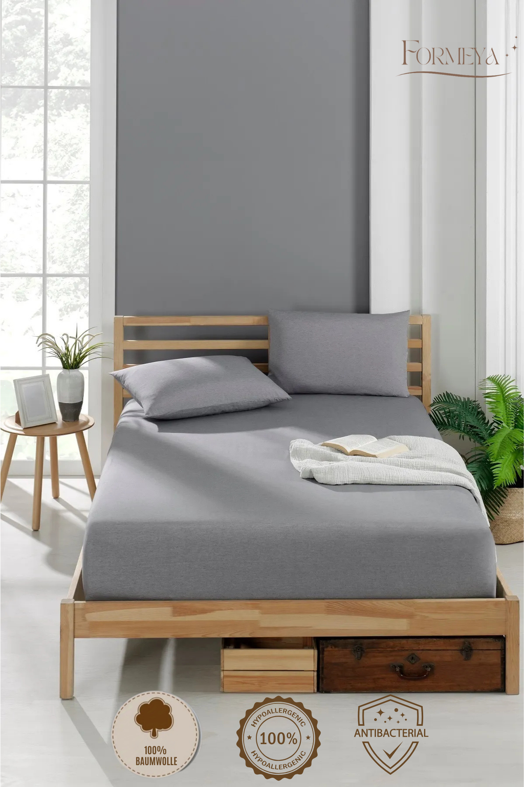 Spannbettlaken aus 100 % Baumwolle – atmungsaktiv & passgenau, Grau
