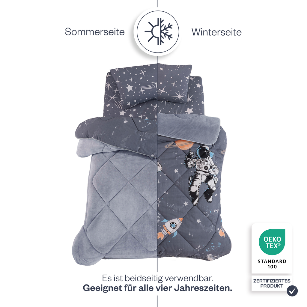 Kinder-Schlafset aus Wellsoft mit Astronautenmuster, 3-teilig