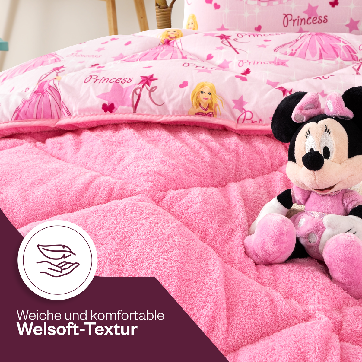 Kinder-Schlafset aus Wellsoft mit Prinzessinnenmuster, 3-teilig