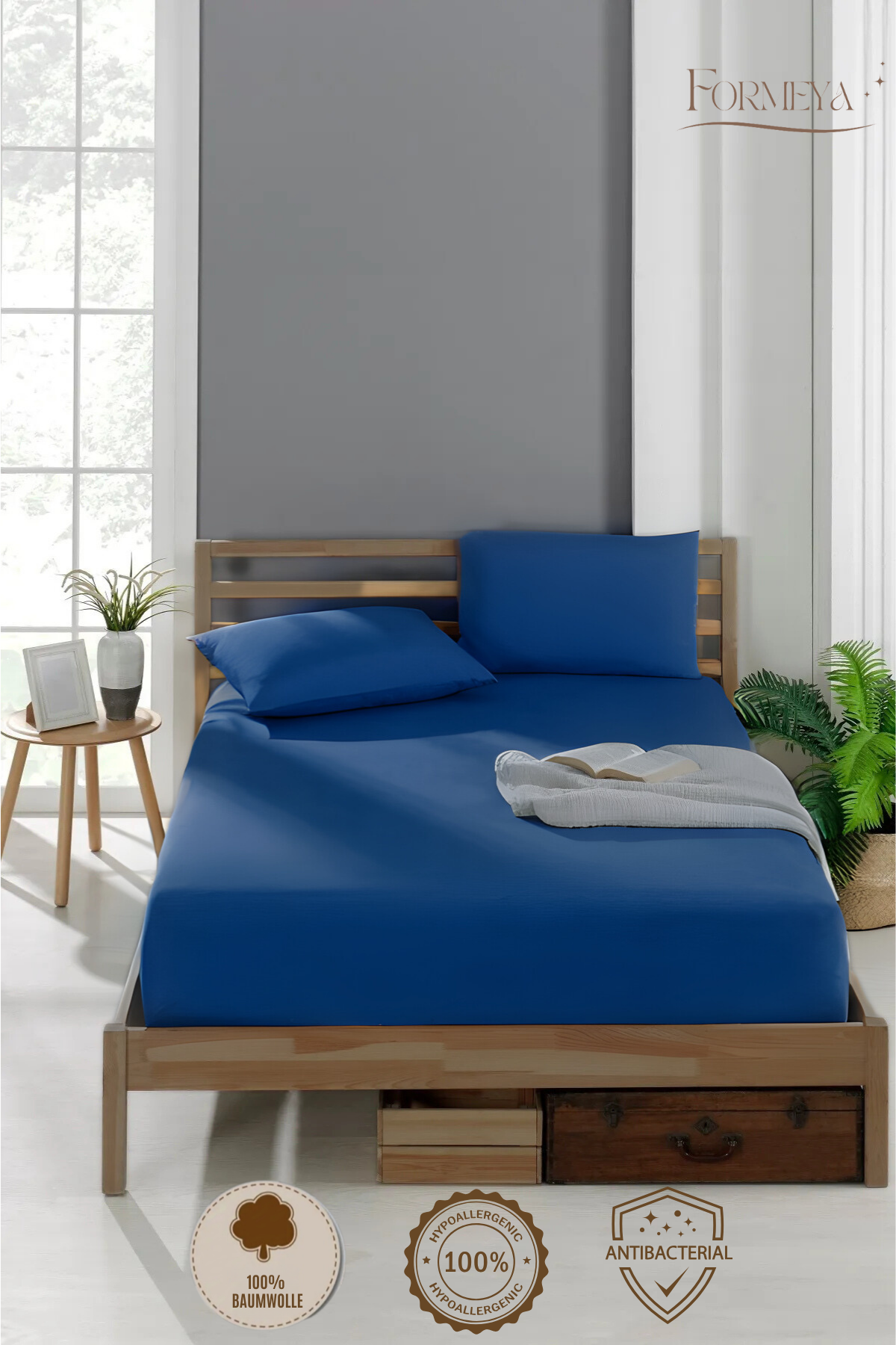Spannbettlaken aus 100 % Baumwolle – atmungsaktiv & passgenau, Blau