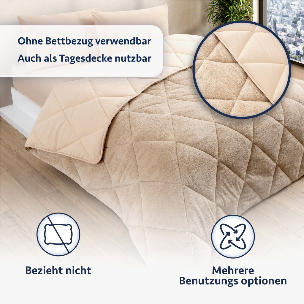 Luxuriöse Wellsoft-Steppdecke, doppelseitig, in Beige