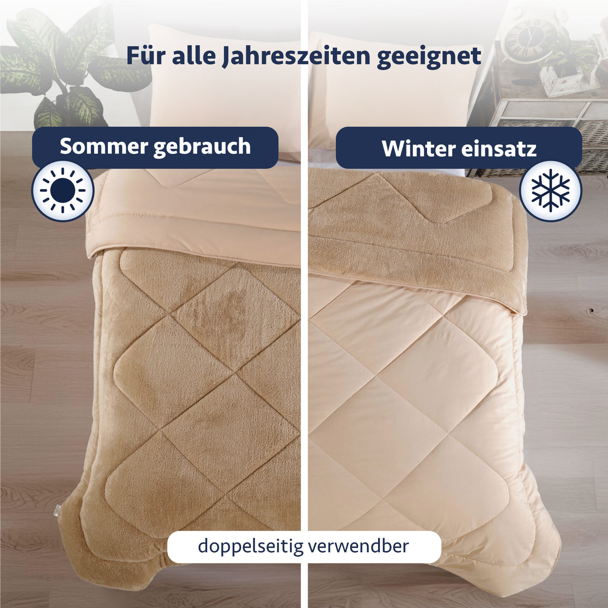 Luxuriöse Wellsoft-Steppdecke, doppelseitig, in Beige