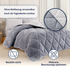 Wellsoft Steppdecke - Graue, doppelseitige Steppdecke auf einem Bett, Detailansicht der Textur und vielseitige Nutzung.