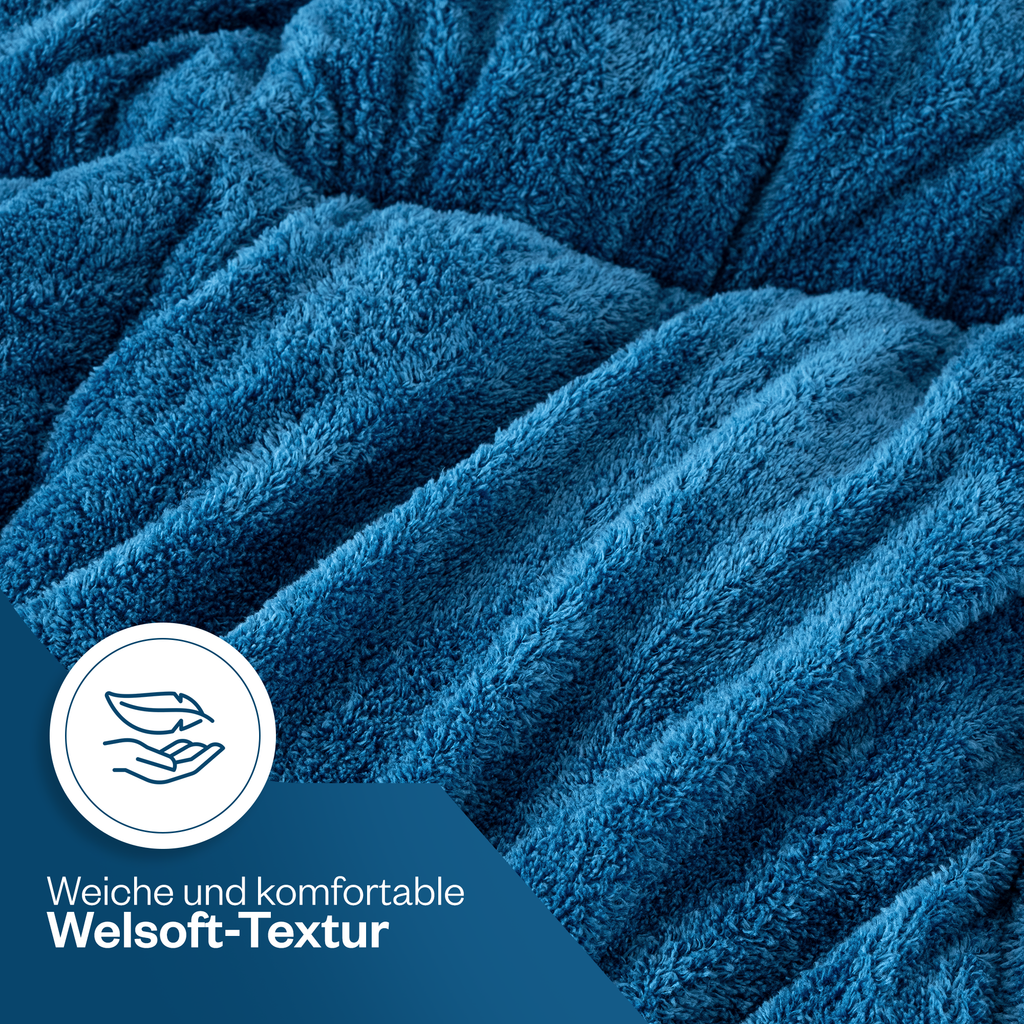 Luxus-Wellsoft-Steppdecken-Set mit Kissenbezug, doppelseitig, in Blau