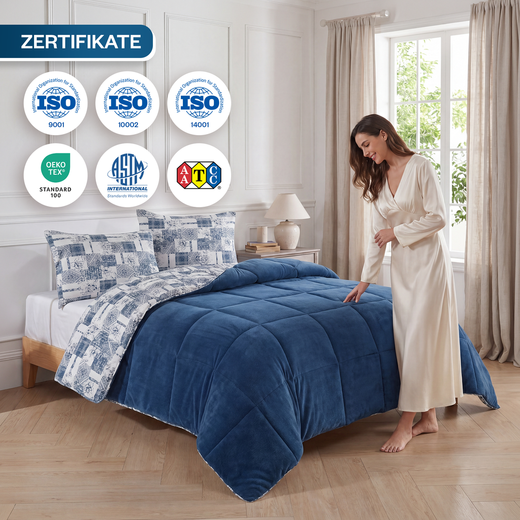 Luxus-Wellsoft-Steppdecken-Set mit Kissenbezug, doppelseitig, in Blau