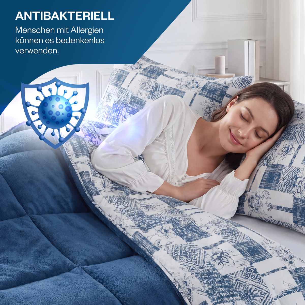 Luxus-Wellsoft-Steppdecken-Set mit Kissenbezug, doppelseitig, in Blau