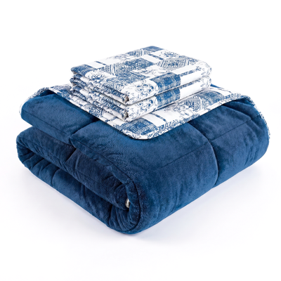 Luxus-Wellsoft-Steppdecken-Set mit Kissenbezug, doppelseitig, in Blau