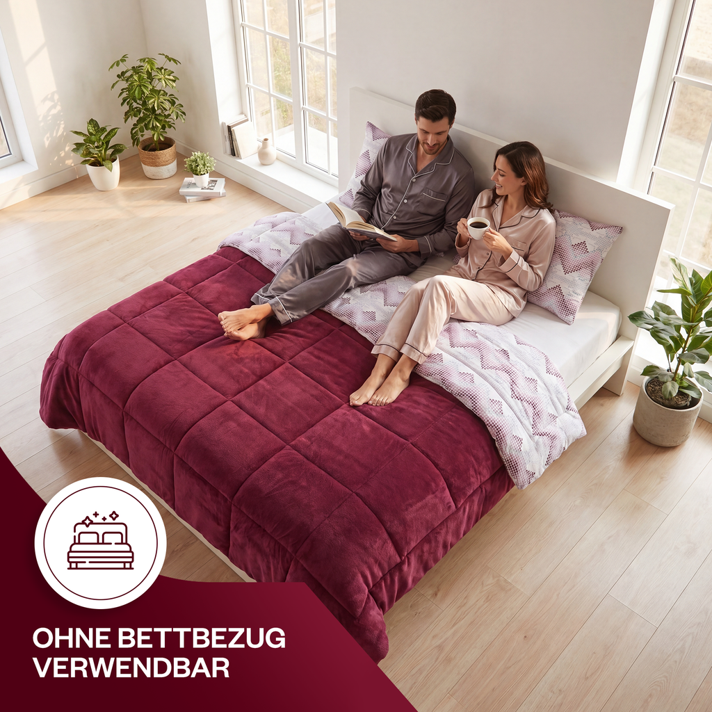 Luxus-Wellsoft-Steppdecken-Set mit Kissenbezug, doppelseitig, in Bordeaux