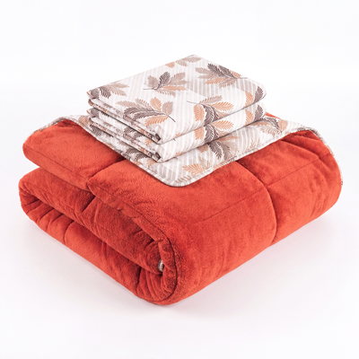 Luxus-Wellsoft-Steppdecken-Set mit Kissenbezug, doppelseitig, in Orange