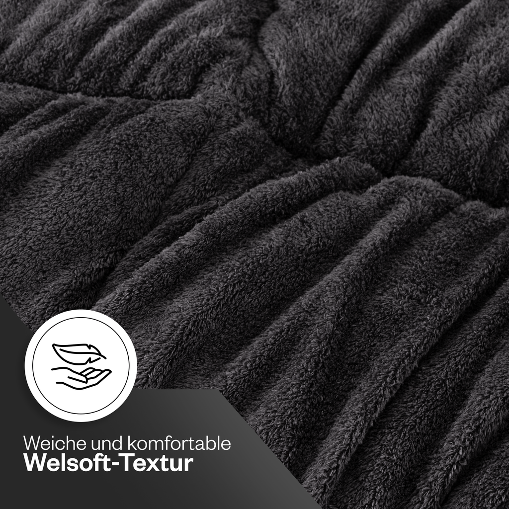 Luxus-Wellsoft-Steppdecken-Set mit Kissenbezug, doppelseitig, in Schwarz