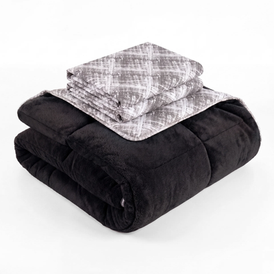 Luxus-Wellsoft-Steppdecken-Set mit Kissenbezug, doppelseitig, in Schwarz