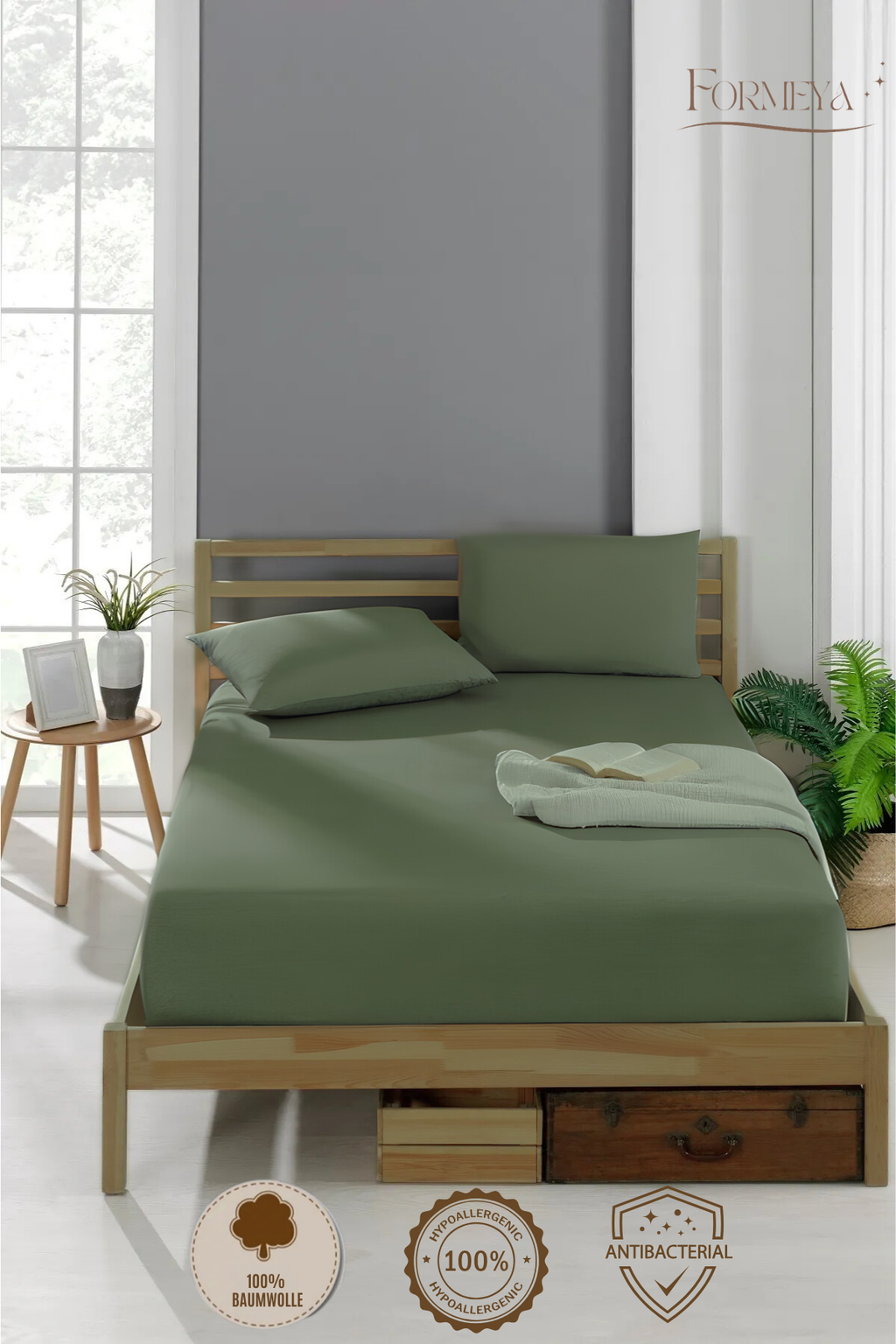 Spannbettlaken aus 100 % Baumwolle – atmungsaktiv & passgenau, Grün