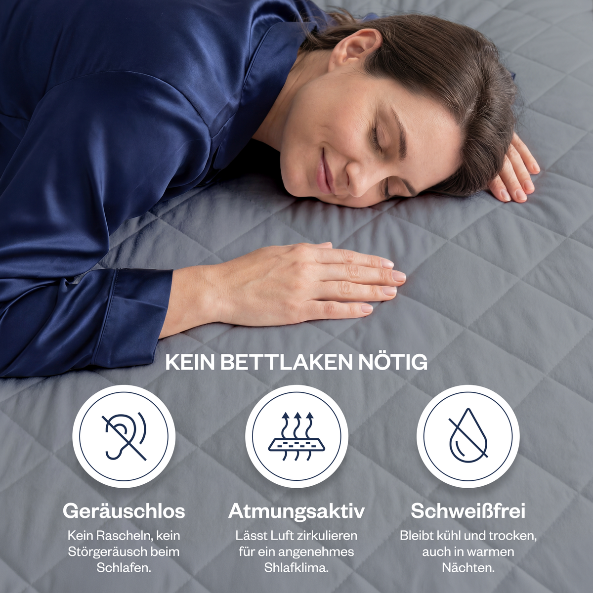 Wasserdichter gesteppter Matratzenschoner aus 100% Baumwolle, atmungsaktiv, Grau