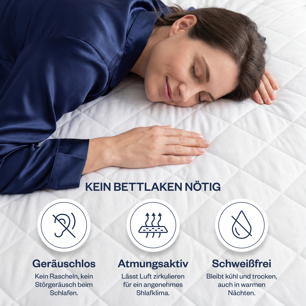 Wasserdichter gesteppter Matratzenschoner aus 100% Baumwolle, atmungsaktiv, Weiß