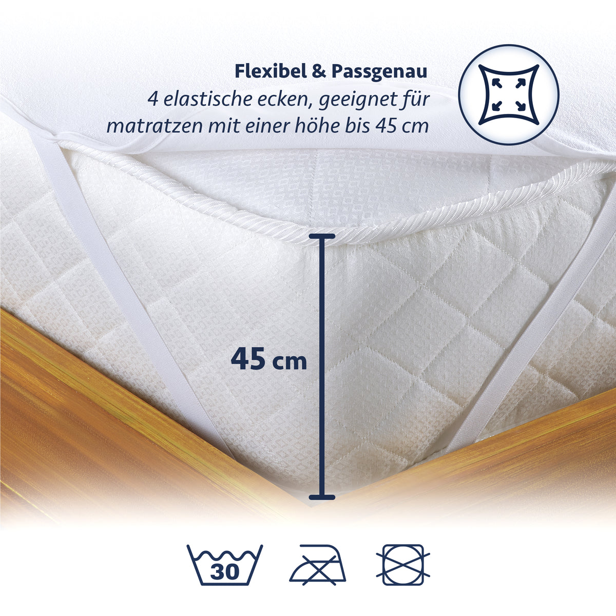 Wasserdichter Matratzenschoner aus 100% Baumwolle mit Eckgummis, Weiß