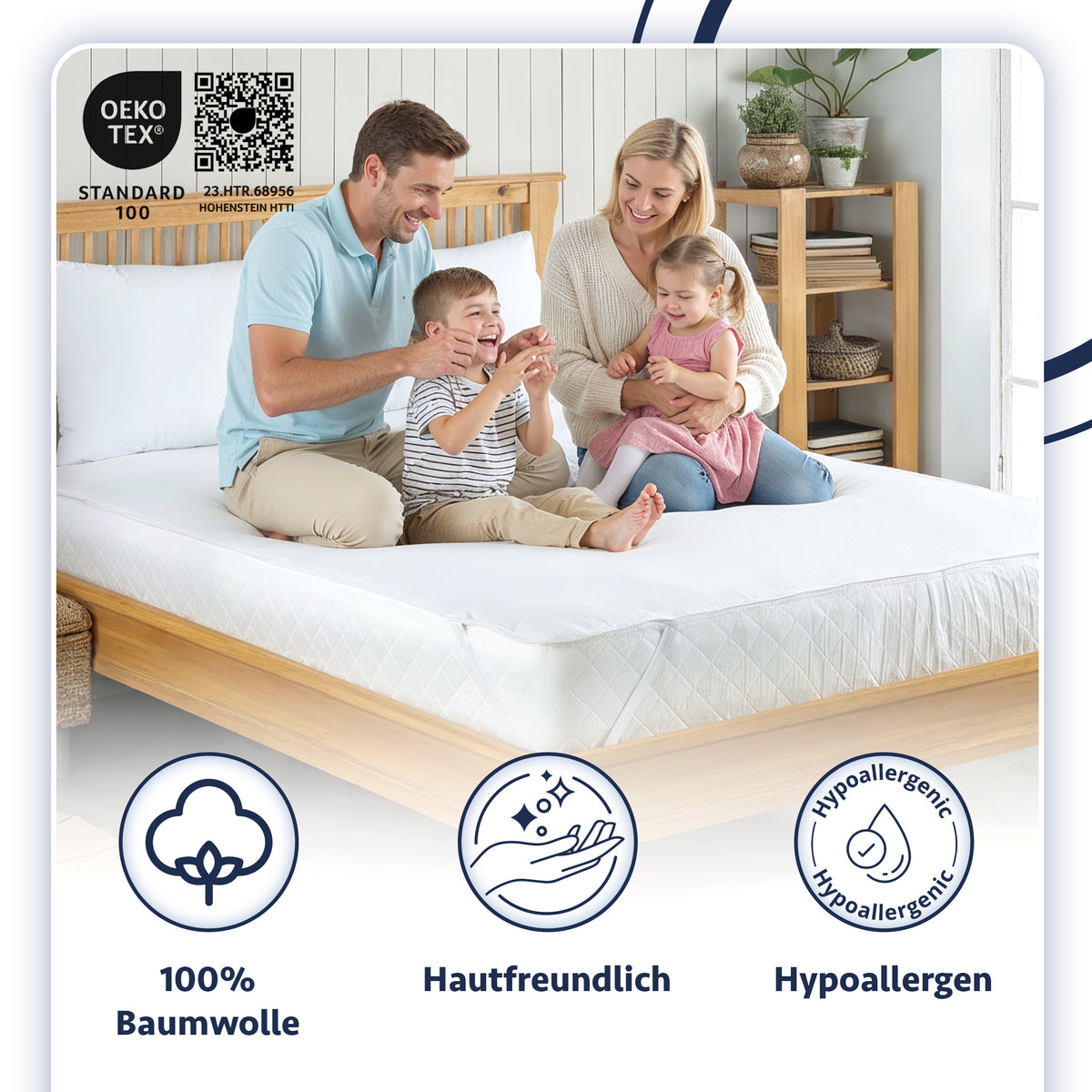 Wasserdichter Matratzenschoner aus 100% Baumwolle mit Eckgummis, Weiß