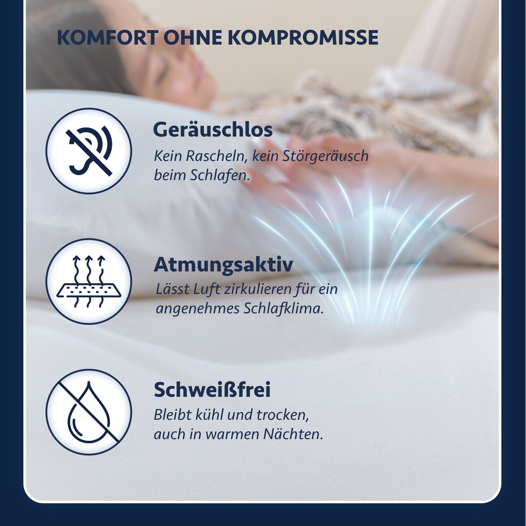 Wasserdichter Matratzenschoner aus 100% Baumwolle mit Eckgummis, Weiß