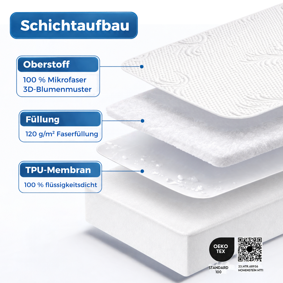 Wasserdichter Mikrofaser-Matratzenschoner mit 3D-Blumenmuster, Weiß